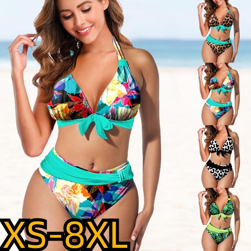 New High Waist Leopard Print Swimsuit Set Sexy Loose Size Two Piece Set Swimwear Women Fashion Beach Bathing Suit Bikini | TageUnlimited