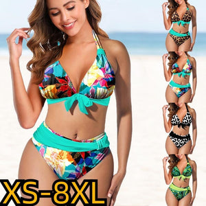 New High Waist Leopard Print Swimsuit Set Sexy Loose Size Two Piece Set Swimwear Women Fashion Beach Bathing Suit Bikini | TageUnlimited