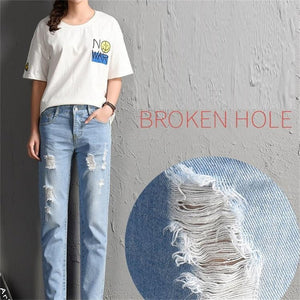 Women Fashion Mid Waist Boyfriend Big Ripped Hole Jeans Casual High Street Denim Pants Sexy Vintage Pencil Calca Jeans | 0 | TageUnlimited