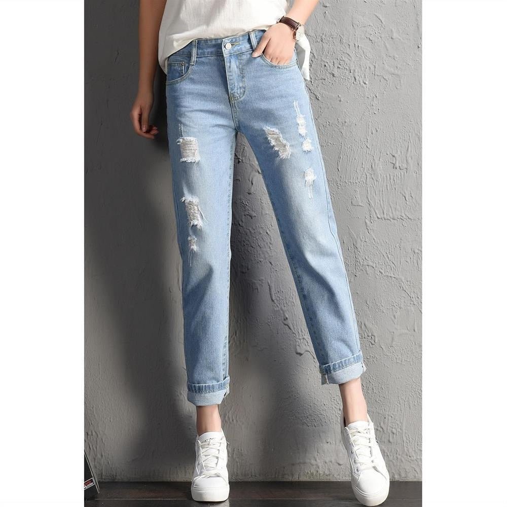 Women Fashion Mid Waist Boyfriend Big Ripped Hole Jeans Casual High Street Denim Pants Sexy Vintage Pencil Calca Jeans | 0 | TageUnlimited