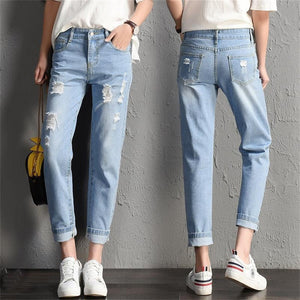 Women Fashion Mid Waist Boyfriend Big Ripped Hole Jeans Casual High Street Denim Pants Sexy Vintage Pencil Calca Jeans | 0 | TageUnlimited