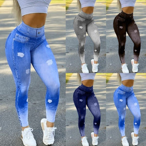 Women Fashion Ultra Stretch Jeans Pants Tight Soft Imitation Denim Leggings High Waisted Sports Pencil Trousers | 0 | TageUnlimited