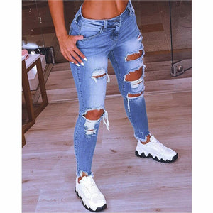 Spring New Women Low Waist Ripped Jeans Fashion Slim Hip Lift Elastic Ankle-Length Denim Pencil Pants Plus Size Jeans 5XL | 0 | TageUnlimited