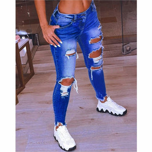 Spring New Women Low Waist Ripped Jeans Fashion Slim Hip Lift Elastic Ankle-Length Denim Pencil Pants Plus Size Jeans 5XL | 0 | TageUnlimited