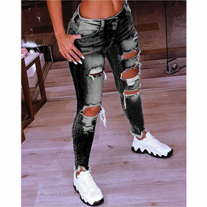 Spring New Women Low Waist Ripped Jeans Fashion Slim Hip Lift Elastic Ankle-Length Denim Pencil Pants Plus Size Jeans 5XL | 0 | TageUnlimited