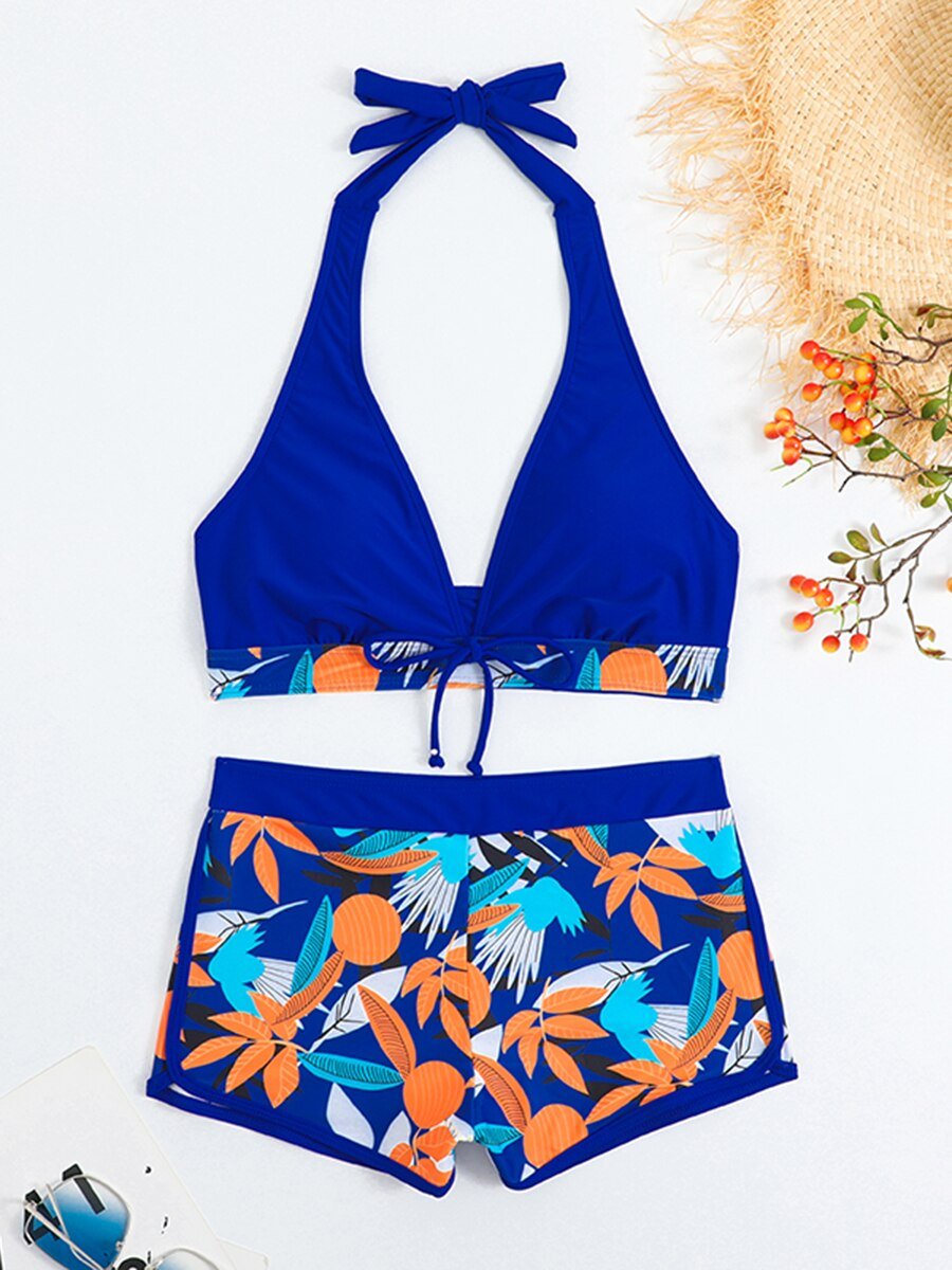 Halter Bikini Set Short Swimsuit Women High Waist Swimwear Female Printed Bathers Swimming Bathing Swim Suit Beachwear | TageUnlimited
