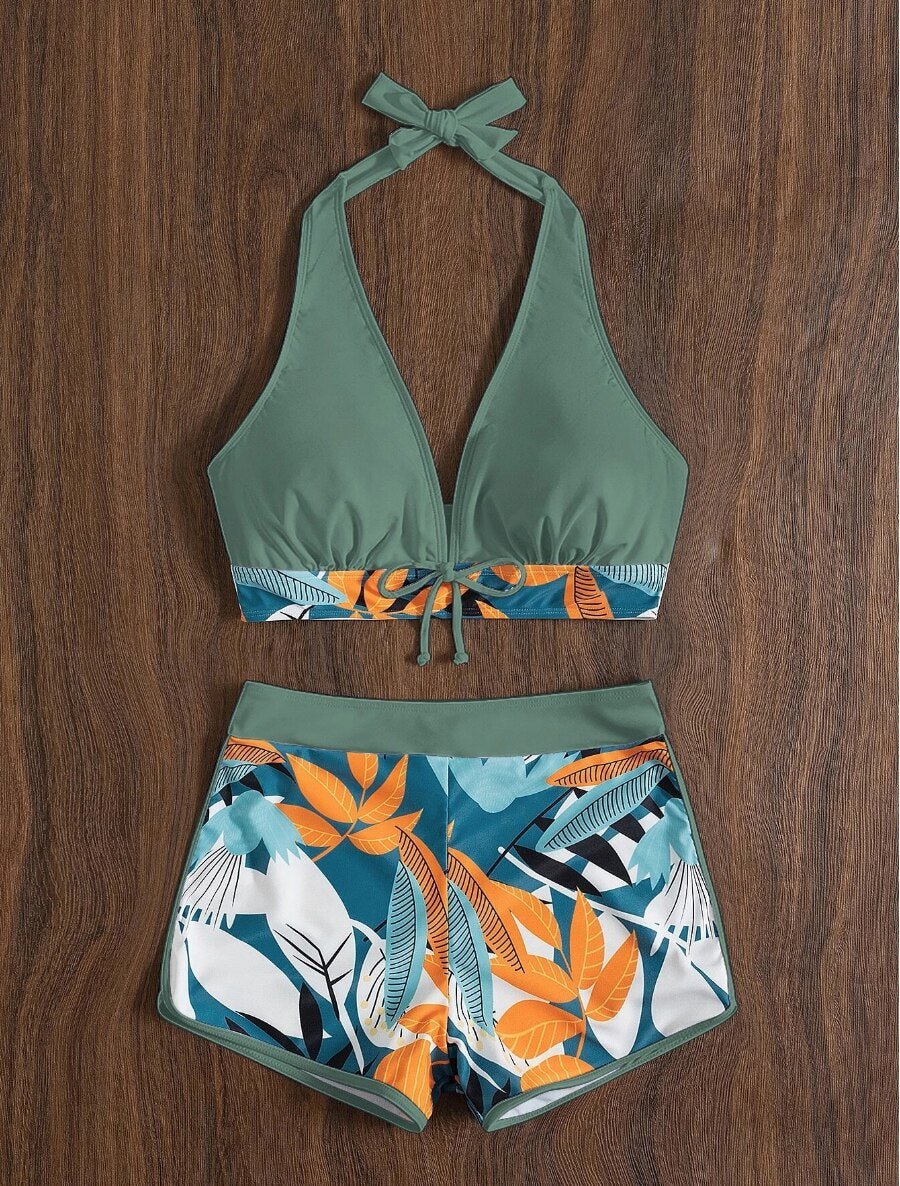 Halter Bikini Set Short Swimsuit Women High Waist Swimwear Female Printed Bathers Swimming Bathing Swim Suit Beachwear | TageUnlimited