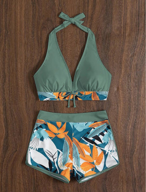 Halter Bikini Set Short Swimsuit Women High Waist Swimwear Female Printed Bathers Swimming Bathing Swim Suit Beachwear | TageUnlimited