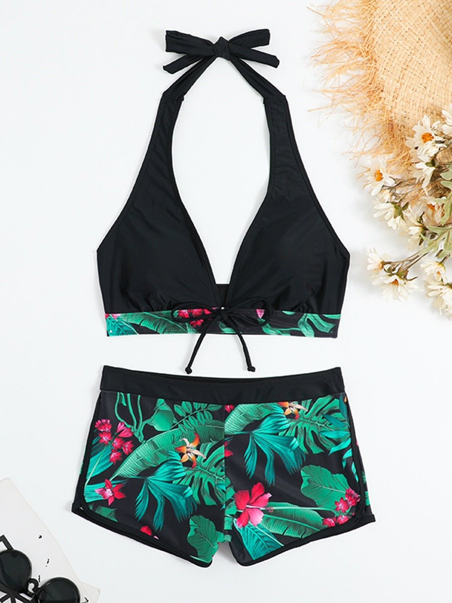 Halter Bikini Set Short Swimsuit Women High Waist Swimwear Female Printed Bathers Swimming Bathing Swim Suit Beachwear | TageUnlimited