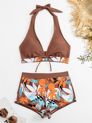 Halter Bikini Set Short Swimsuit Women High Waist Swimwear Female Printed Bathers Swimming Bathing Swim Suit Beachwear | TageUnlimited