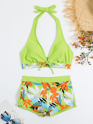Halter Bikini Set Short Swimsuit Women High Waist Swimwear Female Printed Bathers Swimming Bathing Swim Suit Beachwear | TageUnlimited