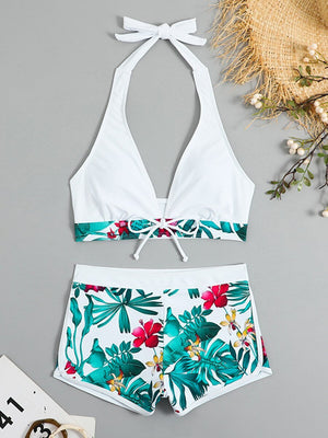 Halter Bikini Set Short Swimsuit Women High Waist Swimwear Female Printed Bathers Swimming Bathing Swim Suit Beachwear | TageUnlimited