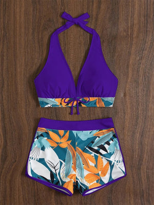 Halter Bikini Set Short Swimsuit Women High Waist Swimwear Female Printed Bathers Swimming Bathing Swim Suit Beachwear | TageUnlimited