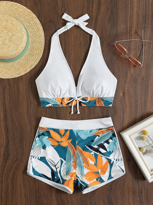 Halter Bikini Set Short Swimsuit Women High Waist Swimwear Female Printed Bathers Swimming Bathing Swim Suit Beachwear | TageUnlimited