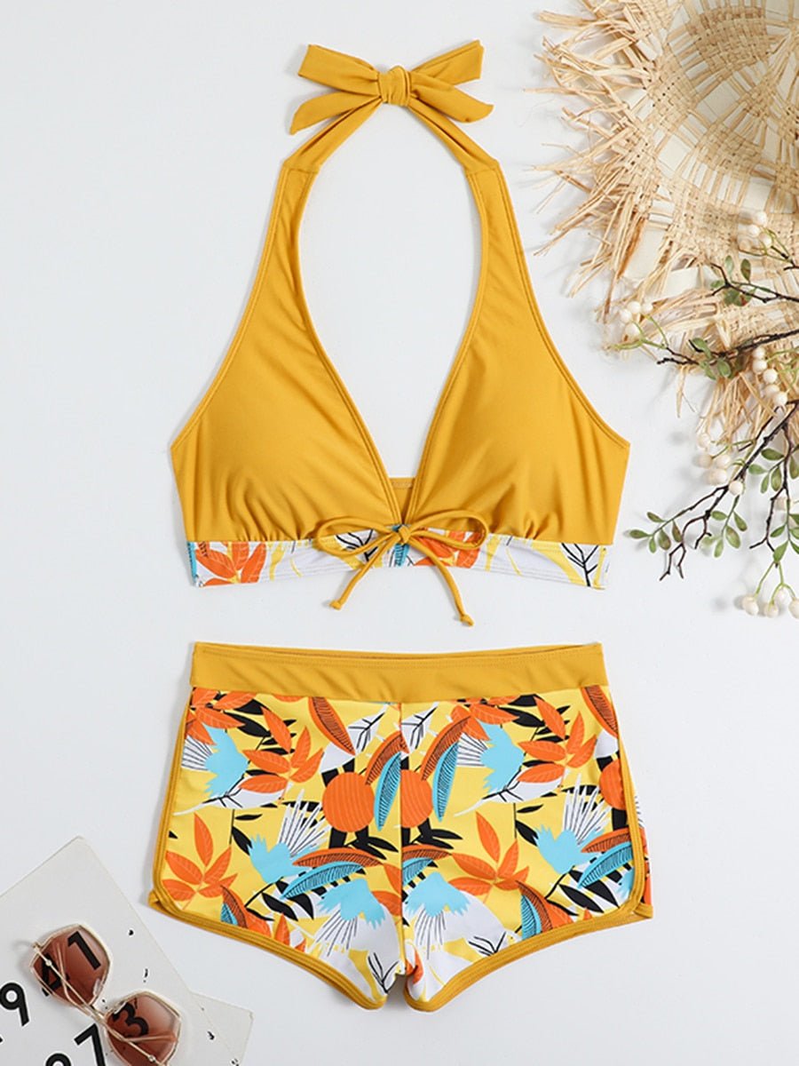 Halter Bikini Set Short Swimsuit Women High Waist Swimwear Female Printed Bathers Swimming Bathing Swim Suit Beachwear | TageUnlimited