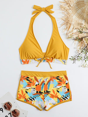 Halter Bikini Set Short Swimsuit Women High Waist Swimwear Female Printed Bathers Swimming Bathing Swim Suit Beachwear | TageUnlimited