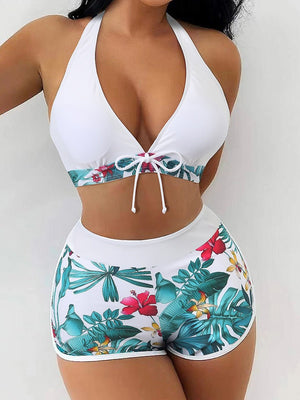 Halter Bikini Set Short Swimsuit Women High Waist Swimwear Female Printed Bathers Swimming Bathing Swim Suit Beachwear | TageUnlimited