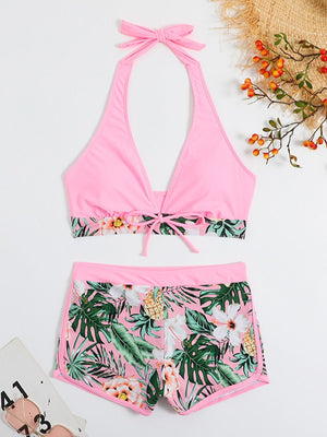 Halter Bikini Set Short Swimsuit Women High Waist Swimwear Female Printed Bathers Swimming Bathing Swim Suit Beachwear | TageUnlimited