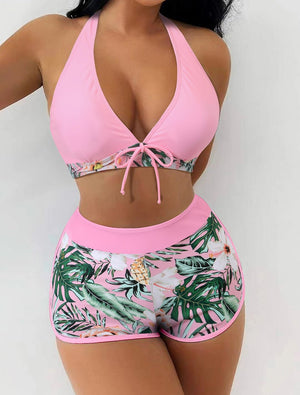 Halter Bikini Set Short Swimsuit Women High Waist Swimwear Female Printed Bathers Swimming Bathing Swim Suit Beachwear | TageUnlimited