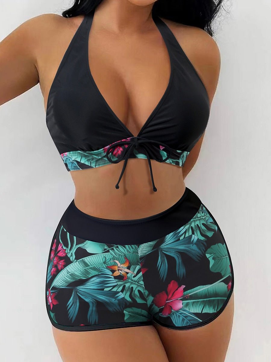 Halter Bikini Set Short Swimsuit Women High Waist Swimwear Female Printed Bathers Swimming Bathing Swim Suit Beachwear | TageUnlimited