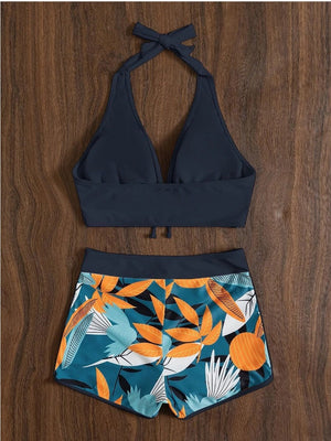 Halter Bikini Set Short Swimsuit Women High Waist Swimwear Female Printed Bathers Swimming Bathing Swim Suit Beachwear | TageUnlimited