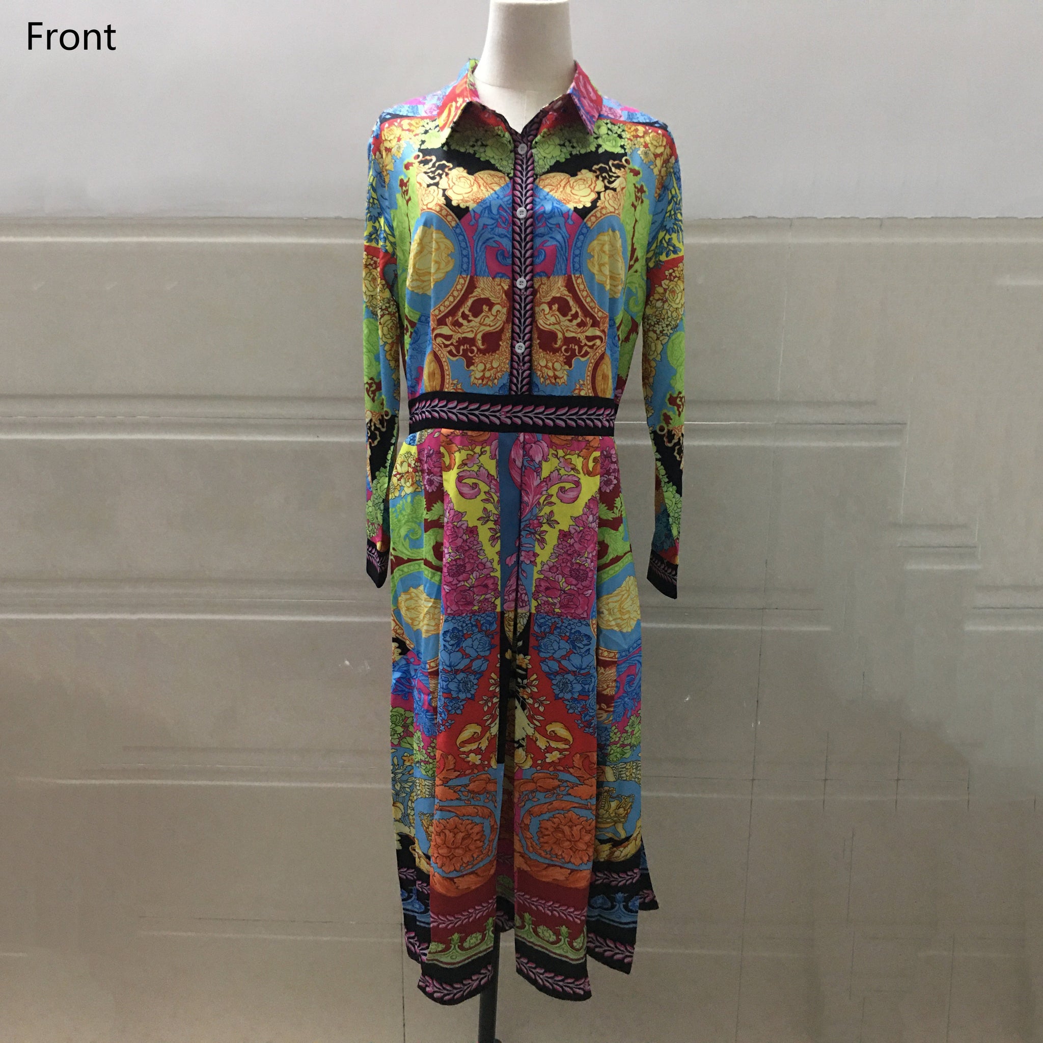 Office Dress Women Elegant Printed Full Sleeve High Waist A Line Fashion Work Business Vestidos Dress Midi Hot | 0 | TageUnlimited