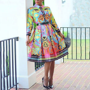 Office Dress Women Elegant Printed Full Sleeve High Waist A Line Fashion Work Business Vestidos Dress Midi Hot | 0 | TageUnlimited