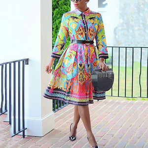 Office Dress Women Elegant Printed Full Sleeve High Waist A Line Fashion Work Business Vestidos Dress Midi Hot | 0 | TageUnlimited