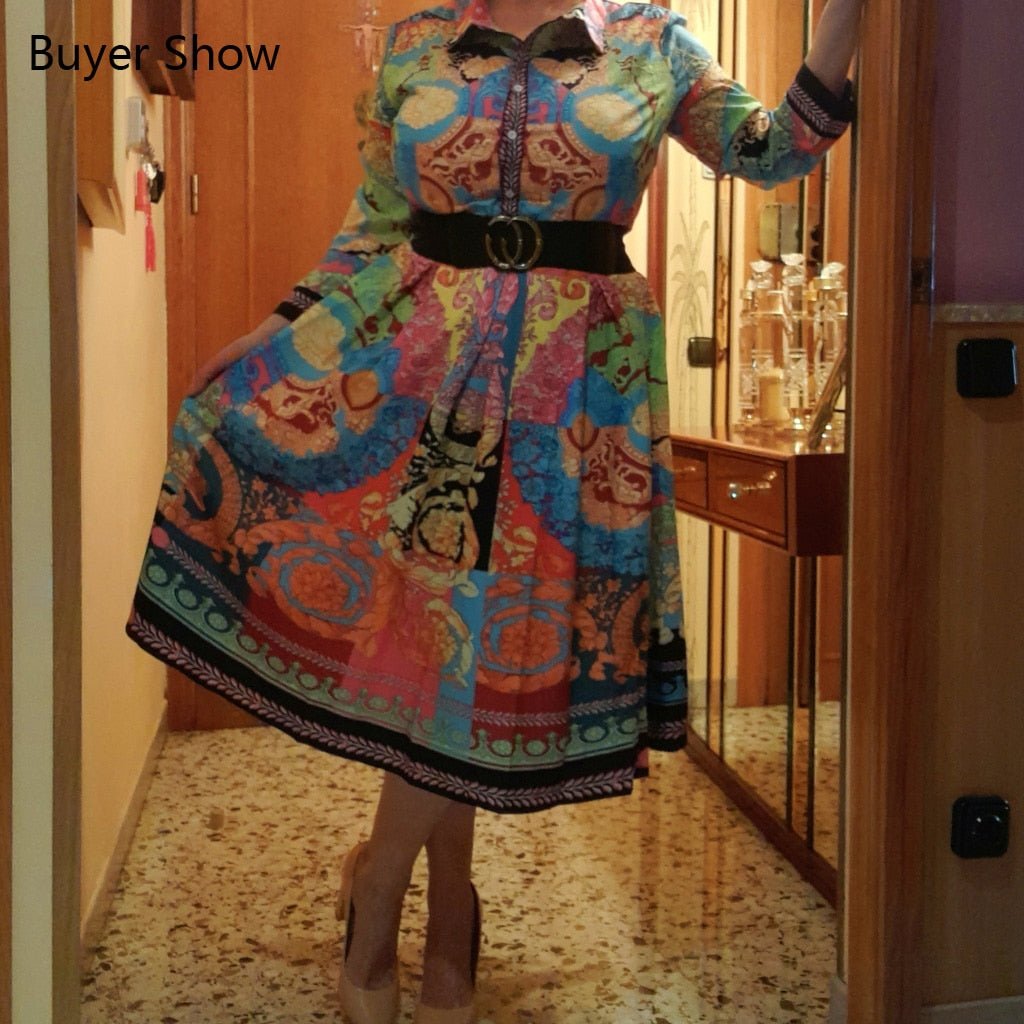 Office Dress Women Elegant Printed Full Sleeve High Waist A Line Fashion Work Business Vestidos Dress Midi Hot | 0 | TageUnlimited