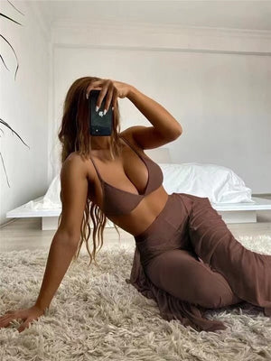 Sexy Three Pieces Bikini Set With Ruffle Beach Pants Swimwear Women Swimsuit Female Solid Bikini Bathing Suit Beachwear | TageUnlimited