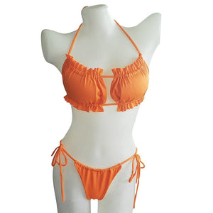 Swimwear Sexy Pleated Hollow Out Bikini Lace Up Style Manually Adjustable Size Swimwear Women Swimsuit | TageUnlimited