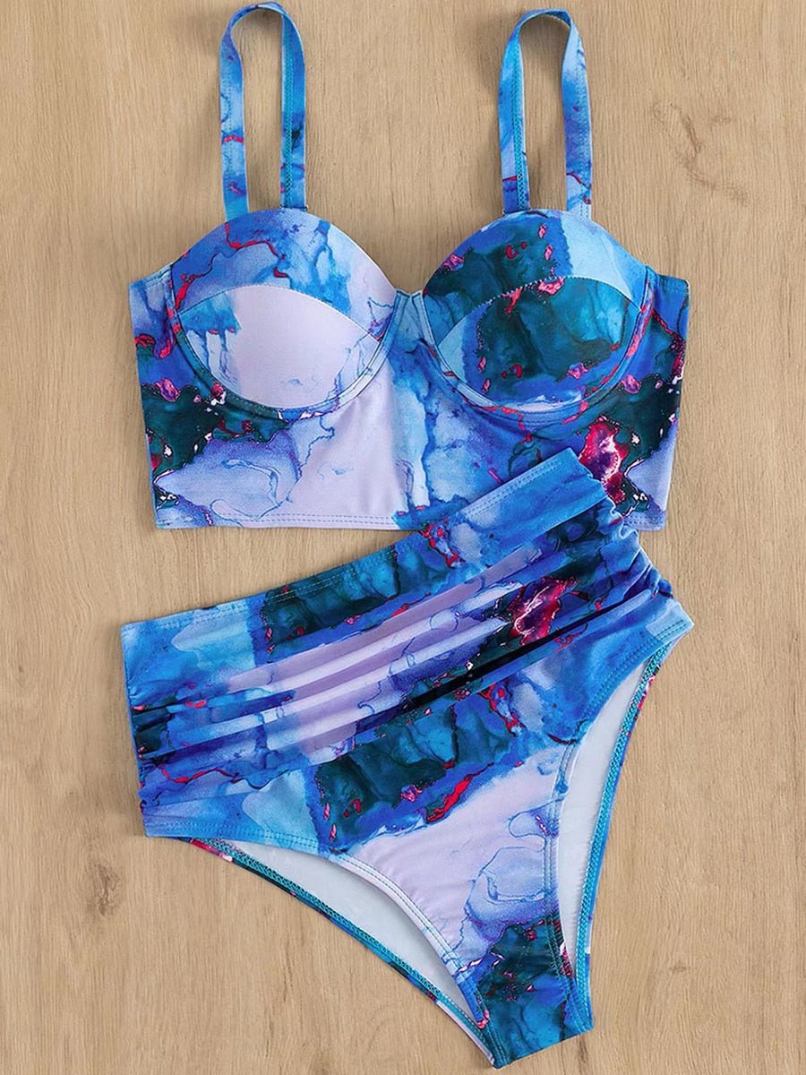 Push Up Swimsuit Women High Waist Bikini Set Butterfly Print Swimwear Female Padded Bathing Suit Swimming Beachwear Summer | TageUnlimited