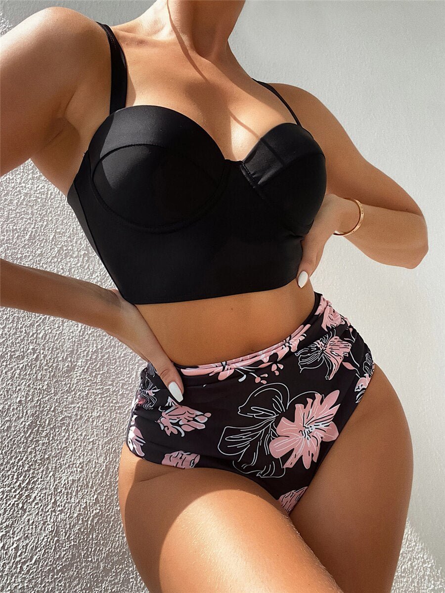 Push Up Swimsuit Women High Waist Bikini Set Butterfly Print Swimwear Female Padded Bathing Suit Swimming Beachwear Summer | TageUnlimited