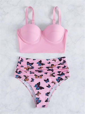 Push Up Swimsuit Women High Waist Bikini Set Butterfly Print Swimwear Female Padded Bathing Suit Swimming Beachwear Summer | TageUnlimited