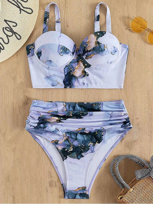 Push Up Swimsuit Women High Waist Bikini Set Butterfly Print Swimwear Female Padded Bathing Suit Swimming Beachwear Summer | TageUnlimited