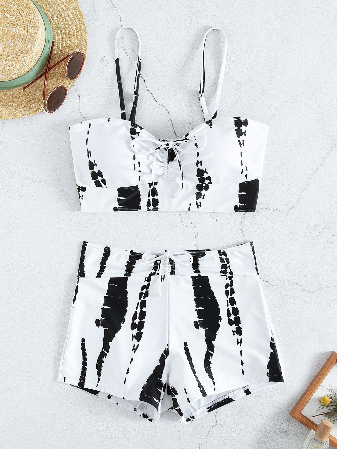 Tie Dye Bikini Drawstring Swimsuit Women High Waist Shorts Swimwear Female Padded Bathing Suit Swimming Beachwear Summer | TageUnlimited