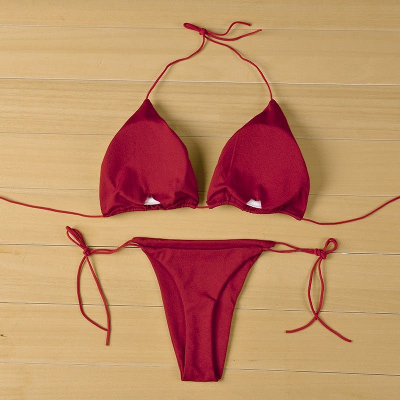 Trend Summer Sexy Solid Women Mirco Bikini Sets Tie Side G-String Thong Swimsuit Female Bandage Bathing Suit Beach Swimwear | TageUnlimited