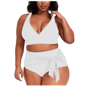 Womens Swimwear High Waist Bikini Solid Color Plus Size Big Breast Swimsuit Strappy Bather Swimming Wear Bathing Suit | TageUnlimited