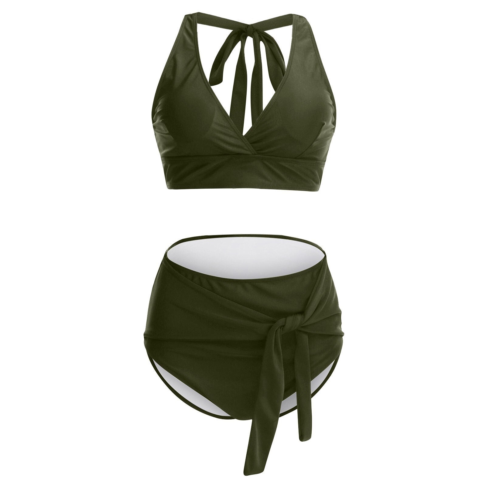 Womens Swimwear High Waist Bikini Solid Color Plus Size Big Breast Swimsuit Strappy Bather Swimming Wear Bathing Suit | TageUnlimited