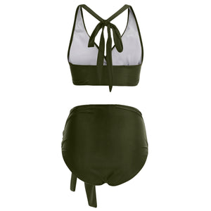 Womens Swimwear High Waist Bikini Solid Color Plus Size Big Breast Swimsuit Strappy Bather Swimming Wear Bathing Suit | TageUnlimited
