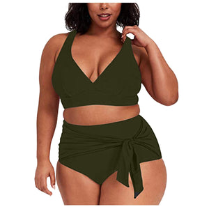 Womens Swimwear High Waist Bikini Solid Color Plus Size Big Breast Swimsuit Strappy Bather Swimming Wear Bathing Suit | TageUnlimited