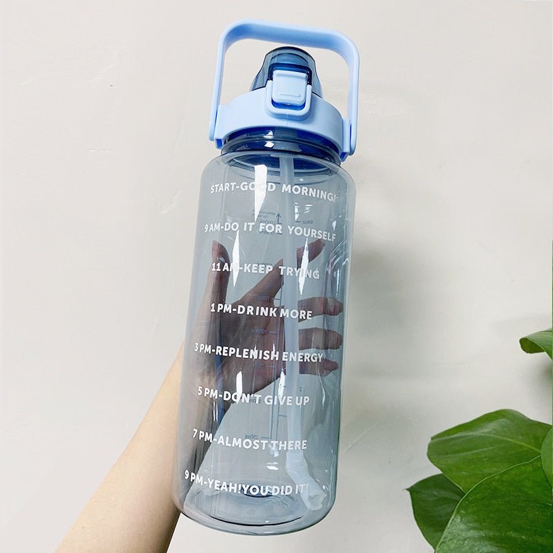 2L Large Capacity Water Bottle With Bounce Cover Time Scale Reminder Frosted Cup With Cute Stickers For Outdoor Sports Fitness | TageUnlimited