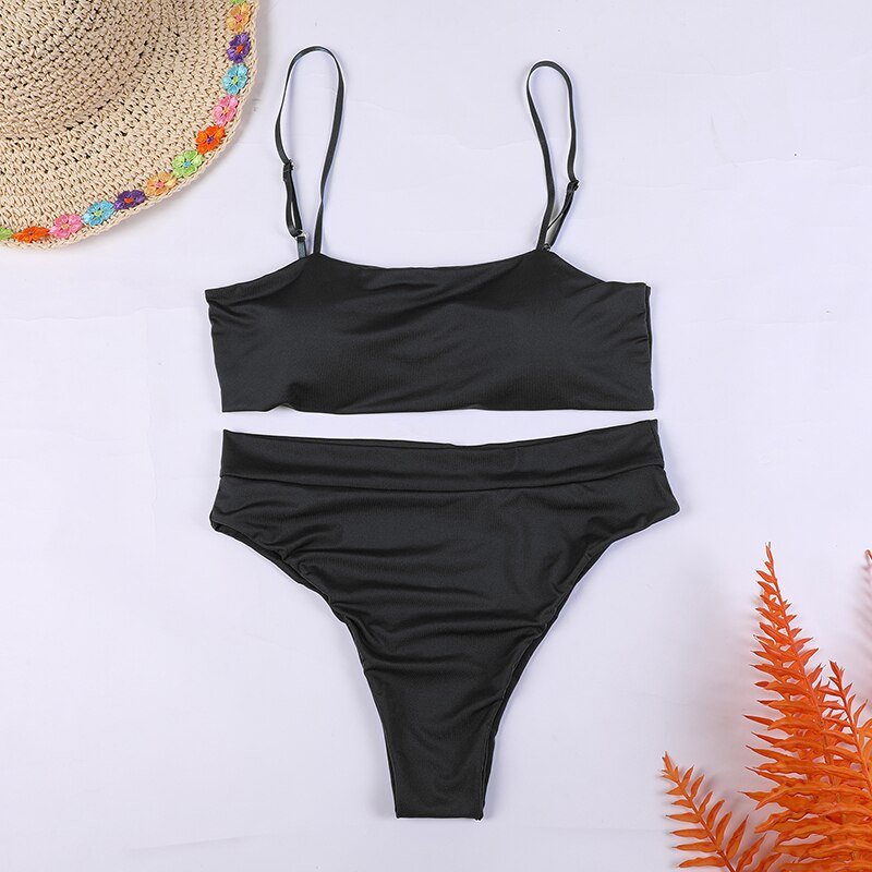 2pcs Plain Ruched Drawstring Bandeau Bikini Pure Color Bikini Swimsuit Women Swimwear  Bikini Set Summer Beach Bathing Suit | TageUnlimited
