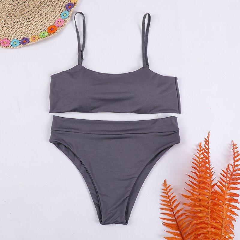 2pcs Plain Ruched Drawstring Bandeau Bikini Pure Color Bikini Swimsuit Women Swimwear  Bikini Set Summer Beach Bathing Suit | TageUnlimited