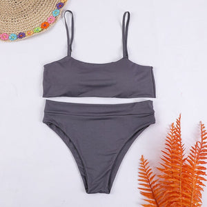 2pcs Plain Ruched Drawstring Bandeau Bikini Pure Color Bikini Swimsuit Women Swimwear  Bikini Set Summer Beach Bathing Suit | TageUnlimited