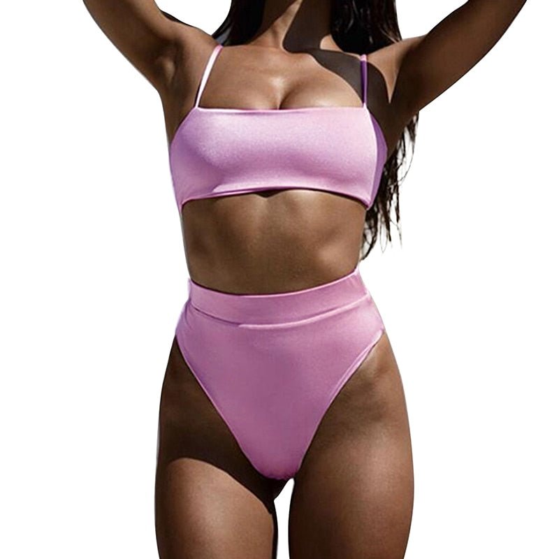 2pcs Plain Ruched Drawstring Bandeau Bikini Pure Color Bikini Swimsuit Women Swimwear  Bikini Set Summer Beach Bathing Suit | TageUnlimited