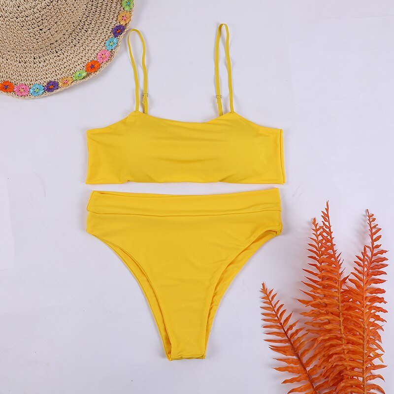 2pcs Plain Ruched Drawstring Bandeau Bikini Pure Color Bikini Swimsuit Women Swimwear  Bikini Set Summer Beach Bathing Suit | TageUnlimited
