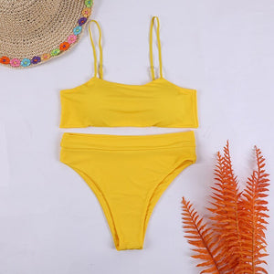 2pcs Plain Ruched Drawstring Bandeau Bikini Pure Color Bikini Swimsuit Women Swimwear  Bikini Set Summer Beach Bathing Suit | TageUnlimited