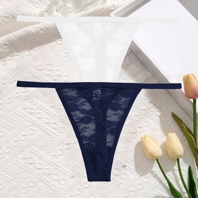 2Pcs/Set Sexy Women Lace Panties Low Waist G-String Underwear Solid Hollow Out Transparent Thong Female Soft Breathable Lingerie | TageUnlimited