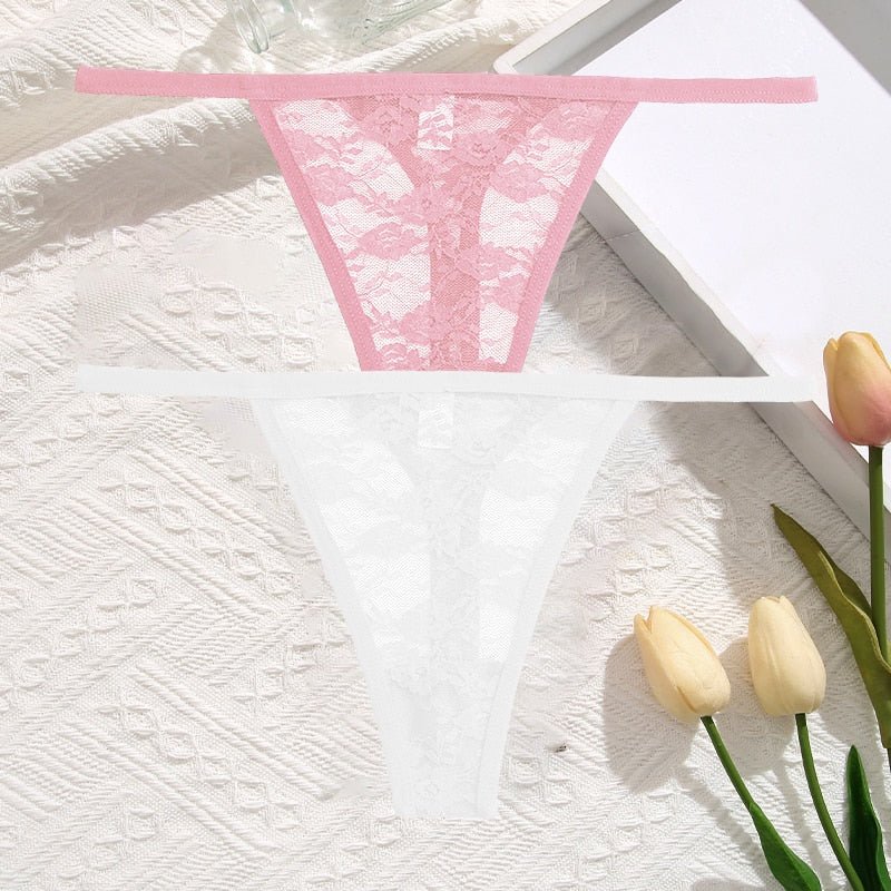 2Pcs/Set Sexy Women Lace Panties Low Waist G-String Underwear Solid Hollow Out Transparent Thong Female Soft Breathable Lingerie | TageUnlimited